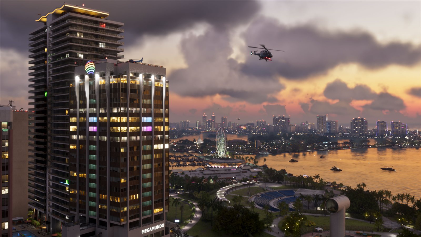 GTA6のバイスシティの夜景(PS5版の容量は約210GBと報道)